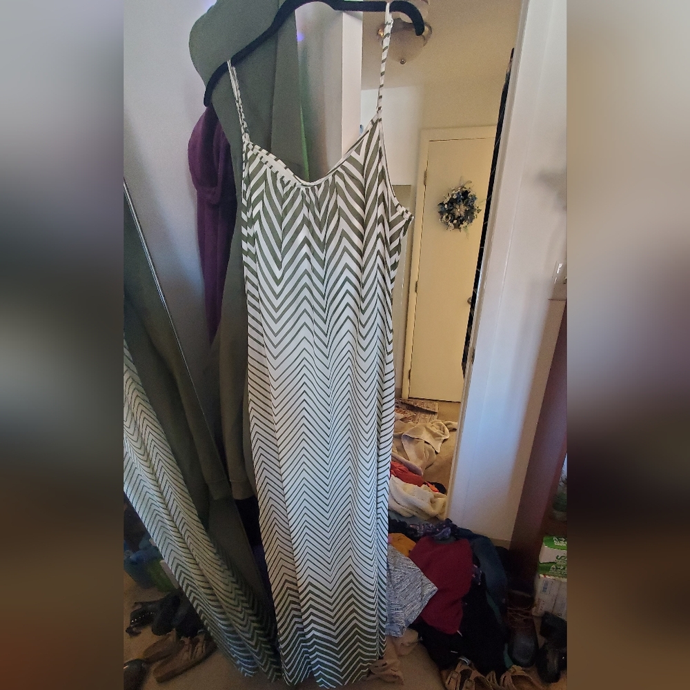 Robbie Bee Green and White Chevron Dress